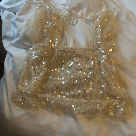 Anthropologie NWT sequin cream top - Picture 3 of 3